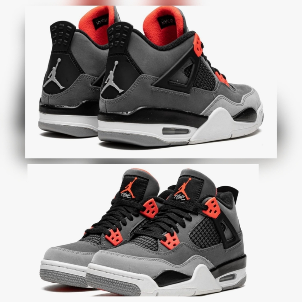 Air Jordan 4 Retro Grey/Infrared Sneakers, Size 7Y - Picture 12 of 12